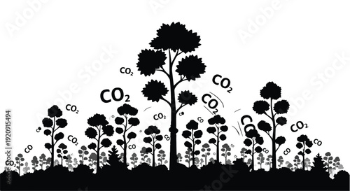 Carbon dioxide absorption by trees illustration