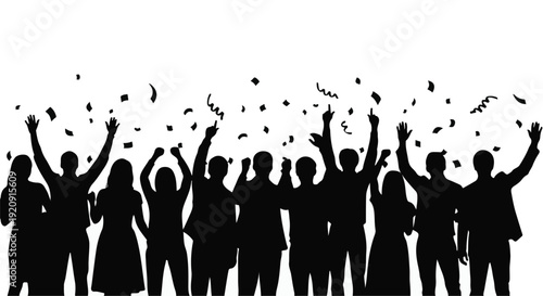 silhouette of people celebrating with confetti