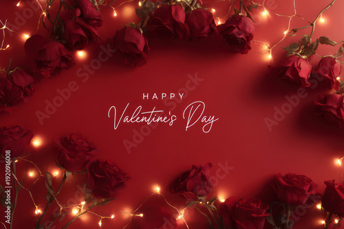 Valentines Day Red Roses with Fairy Lights