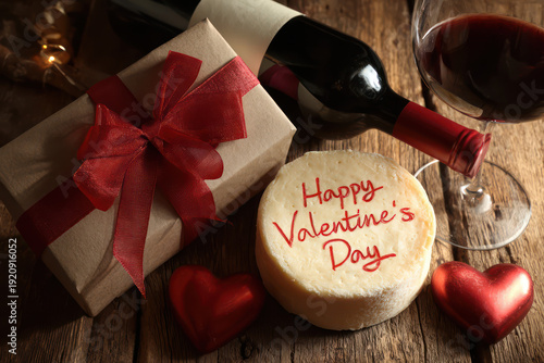 Valentines Day Celebration with Gift Wine Cake Hearts