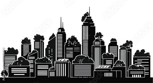 city skyline illustration black and white