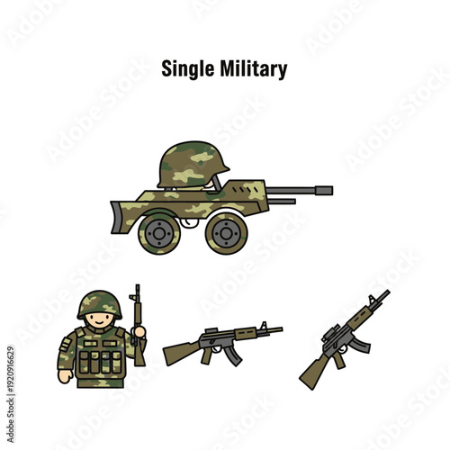 Single Military Soldier and Weapons