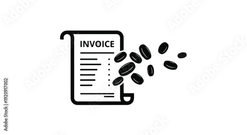 Invoice with coffee beans spilling out, business finance concept