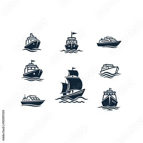 Navy Blue Boat Icons