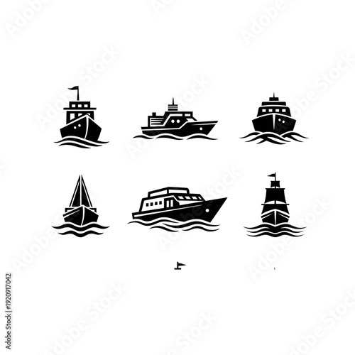 Set of Black Silhouette Boats