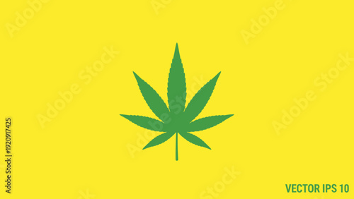 Green Cannabis Leaf on Yellow