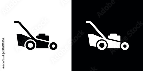 Black and white lawn mower on contrasting backgrounds 3