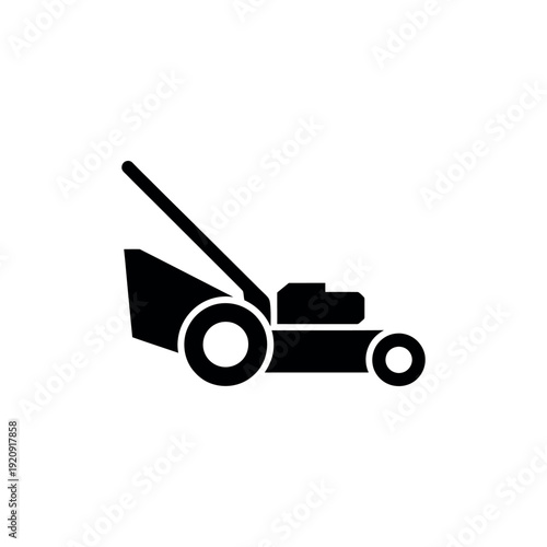 Black and white lawn mower with handle and wheels garden tool 2