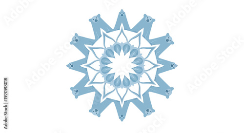 A blue and white snowflake design on a white background, featuring a stylized starburst pattern for Polar Bear Day or International Polar Bears event, with a clean and simple composition.