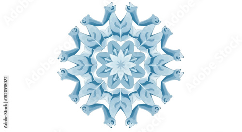 Illustration of a blue polar bear mandala design on a white background, celebrating Polar Bears International day with a snow and iceberg theme.