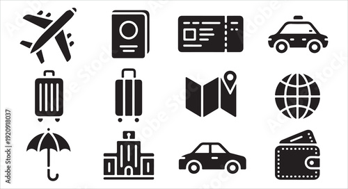 Travel and tourism flat vector icon set for web site design, mobile app, ui, ux design