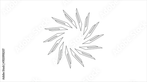 Abstract Geometric Shape Design with Sharp Pointed Lines Radiating from Center in Black Color