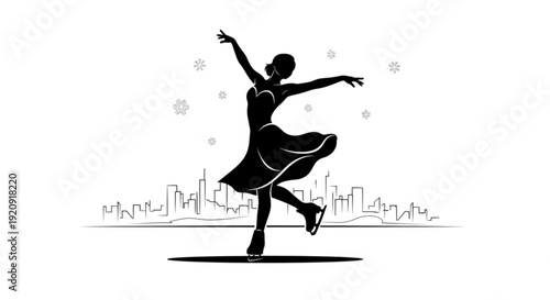 Woman dancing in front of city skyline at night with flowers