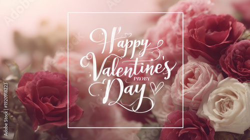 Valentines Day Roses Bouquet with Happy Valentines Day Text