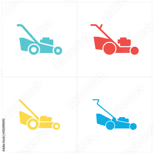 Four Colorful Lawn Mowers in Flat Style garden tools 1