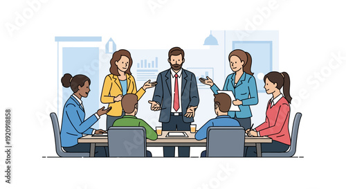 Diverse Business Team Meeting: Leader Presents Strategy to Group of Professionals in Conference Room. Corporate Discussion and Collaboration.