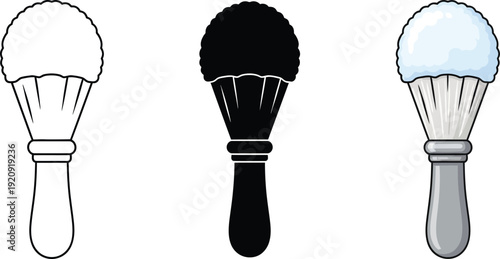 Set of shaving brush icons in outline silhouette and color vector styles representing grooming and personal care for barbershops and hygiene concepts