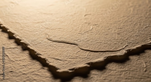 Torn paper edge viewed from a close-up perspective on a textured surface