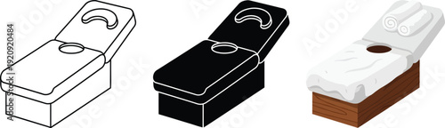 Collection of massage table icons flat design elements for spa and wellness services isolated on white background