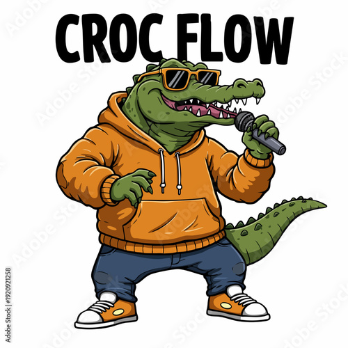 Cartoon Style Croc Flow Alligator Rapper with Sunglasses Illustration Art