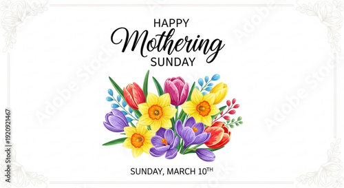 Happy mothering sunday floral greeting card with colorful flowers
