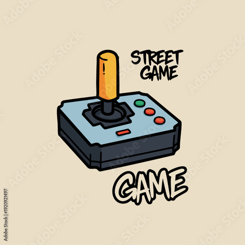 Handdrawn Colorful Joystick Console Street Game Element Illustration on Beige Background