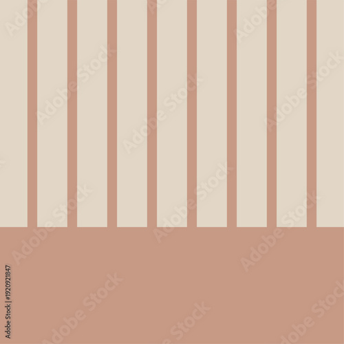 Trendy Boho Vertical Stripes Background with Solid Dusty Rose Copy Space Border at Bottom, Beige Minimalist Geometric Layout Template for Invitation Card, Poster, or Social Media Post.