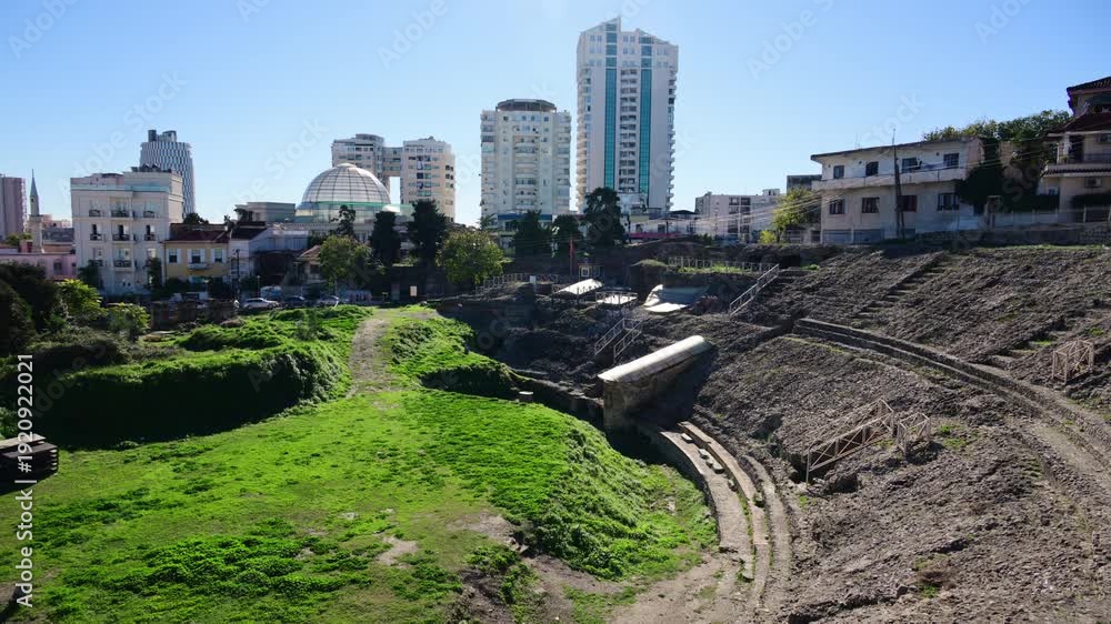 custom made wallpaper toronto digitalDurres Amphitheatre ruins featuring ancient architecture with modern buildings in the background
