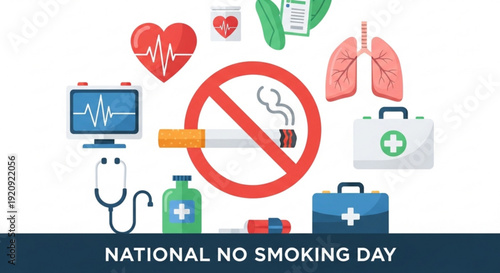 National no smoking day campaign with health symbols and no smoking sign