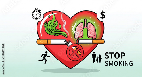 Stop smoking concept with heart lungs and cigarette
