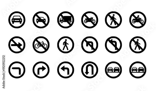 Forbidden transportation road sign icon collection