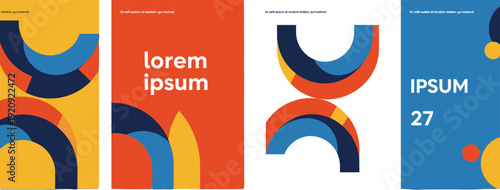 Abstract geometric social media story template set, colorful minimal circle design backgrounds, modern layout for brand promotion