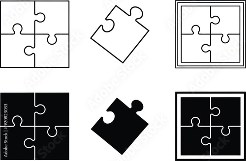 Jigsaw puzzle pieces in different orientations and backgrounds