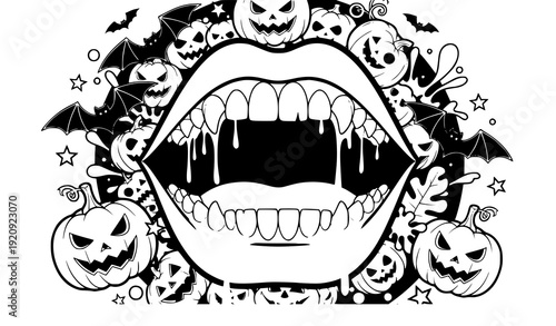 Halloween blood dripping mouth vector graphic