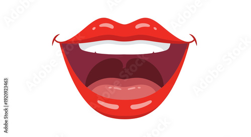 Open Mouth Illustration, Vector Style Graphic, Red Lips, Smile, Dental Health, Cartoon, Isolated