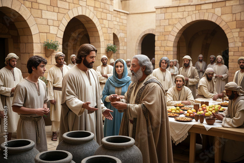 Gospel Bible NT Images – Jesus performs his first miracle by turning water into wine