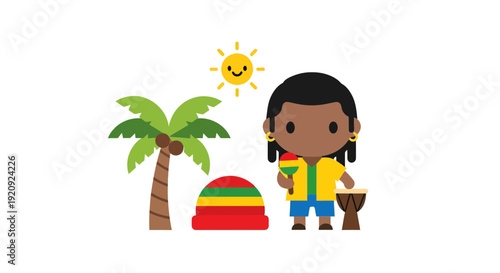 Rastafarian character illustration, vector style graphic, reggae culture, music, vacation