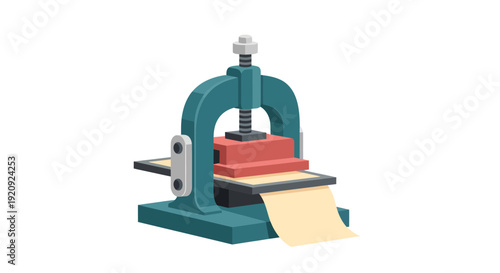 Press Machine Vector Illustration, Industrial Equipment Flat Design for Manufacturing and Production