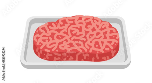 Freshly Minced Red Meat Portion on a White Tray for Cooking and Meal Preparation