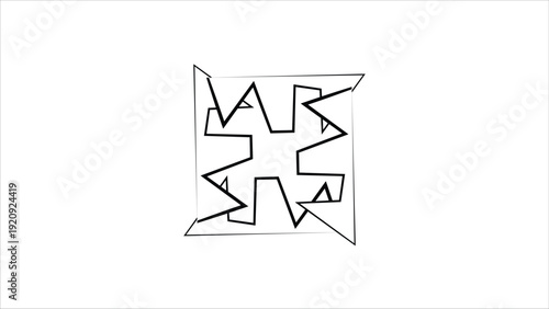 Abstract Geometric Shape Composition with Black Lines and Angular Forms in Square Frame