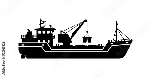Cargo Ship Vector Silhouette Illustration