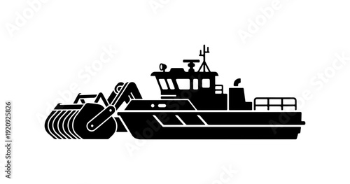Black Vector Silhouette Dredging Vessel