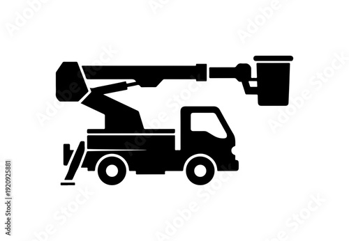 Black Vector Cherry Picker Truck Silhouette