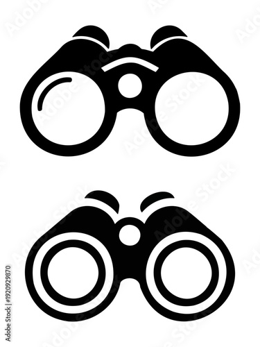 Solid black binocular silhouette icons for vision, discovery, outdoor travel and moon sighting announcements