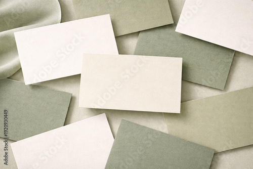 Minimal business card mockup on soft green neutral background