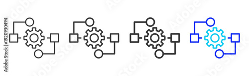 Process Gear Icon Set Collection Creative Outline Style for Standard Operating Process with Multiple Thickness Variations and Professional Visual Design
