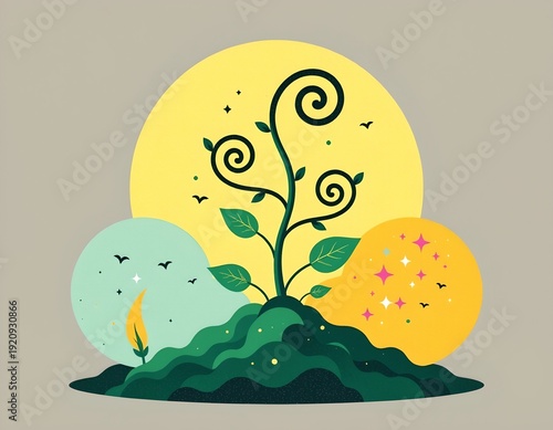 Abstract Illustration Sprouting Plant Pastel Tones