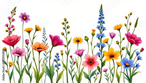 Vibrant Watercolor Wildflowers Reaching Toward