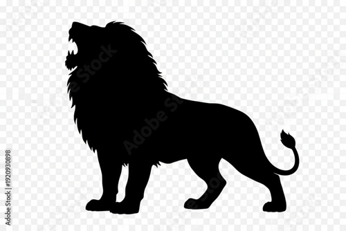 Majestic Lion Silhouette: A striking black silhouette of a powerful lion with open mouth, symbolizing strength and dominance, this image exudes a sense of wilderness and untamed beauty.