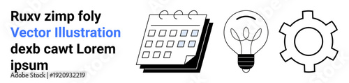 Calendar, light bulb, and gear icon emphasizing time management, innovation, and efficiency. Ideal for business strategy, project planning, teamwork, workflow management productivity simple